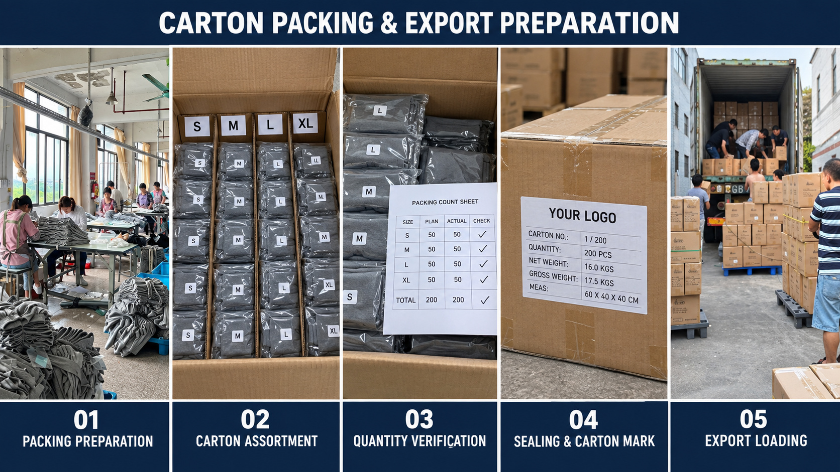 Leggings carton packing and export preparation process.