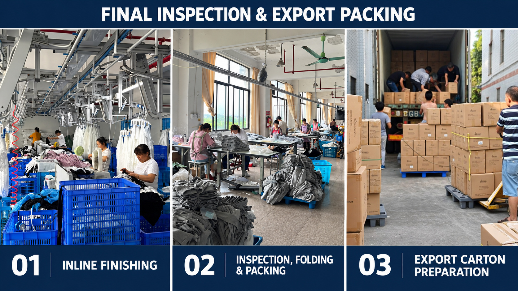 Leggings final inspection, packing and export preparation.
