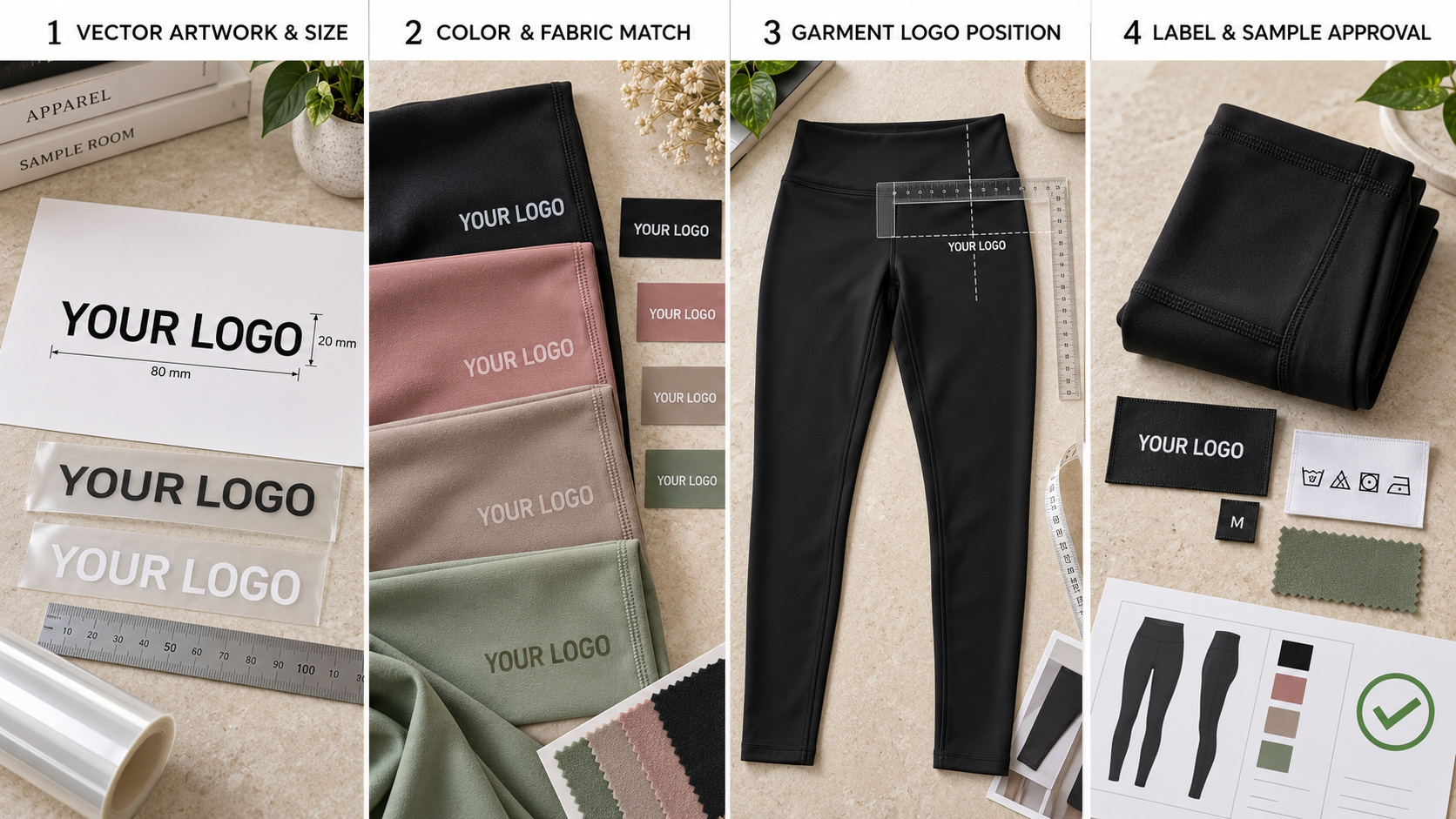 Leggings logo artwork, color, placement and label approval.