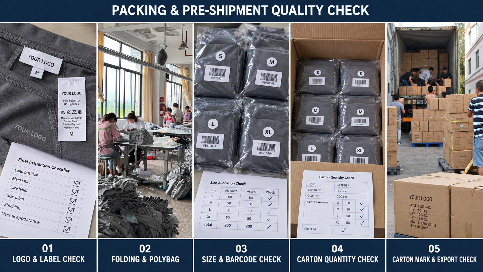 Leggings packing and pre-shipment quality checks.